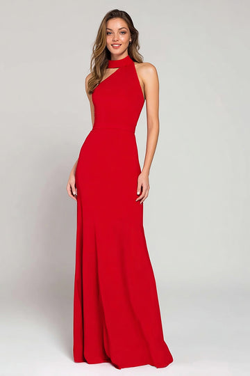 Red Sheath Halter Long Formal Dress